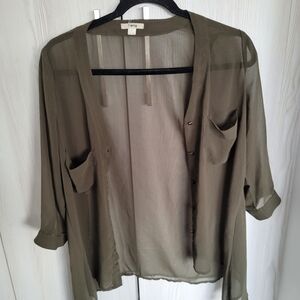 Timing Olive Green Sheer Blouse